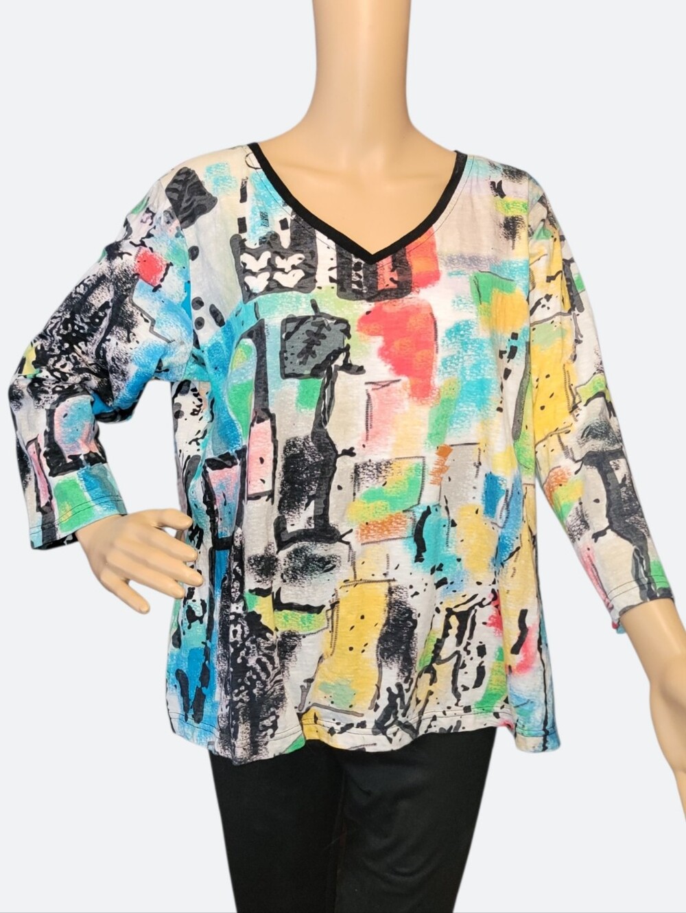 Parsley & Sage Artsy Blouse Size Large V neck colorful